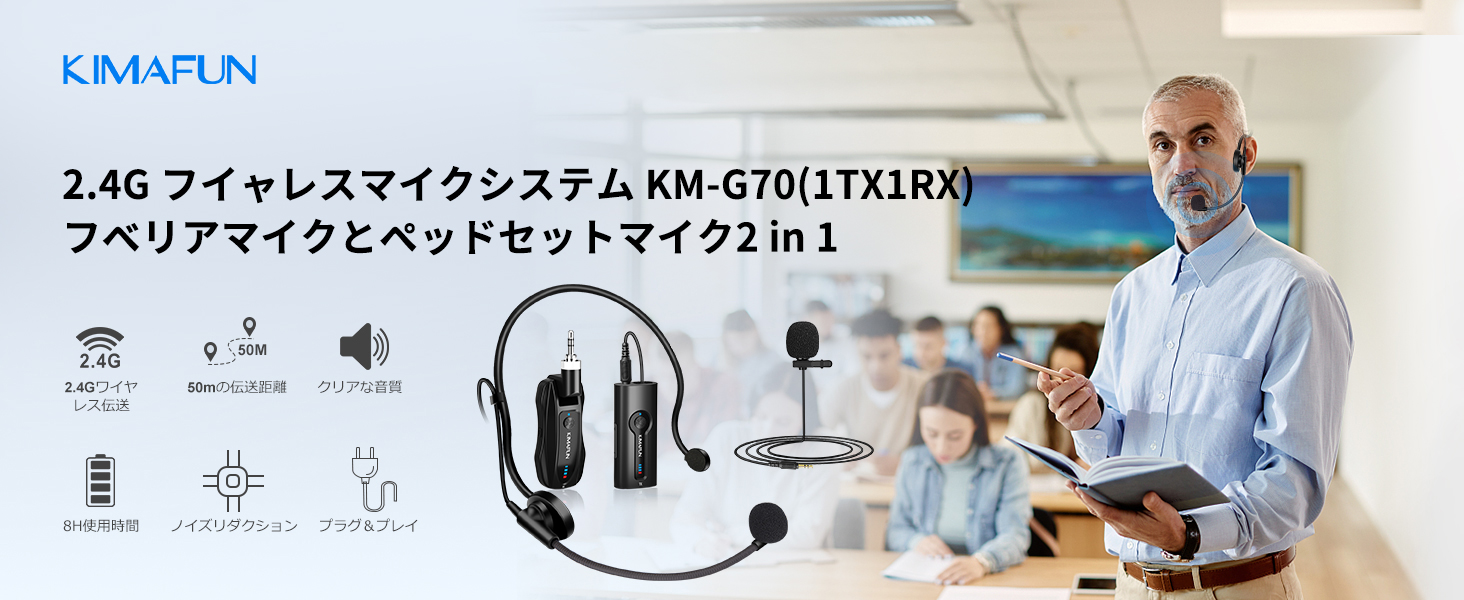 Amazon.co.jp: ワイヤレスマイク KIMAFUN2.4Gワイヤレスヘッドセット